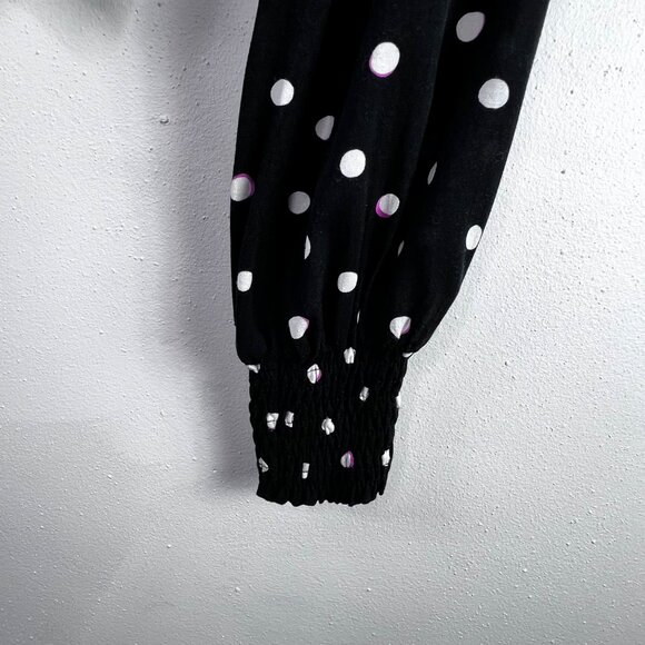 Abercrombie & Fitch Polka Dot Crop Top S Black Smocked V Neck Long Sleeve Blouse - Picture 4 of 7